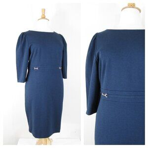SOLD Plus Size Solid Dark Teal Blue Sheath Dress Size 16 Formal Career